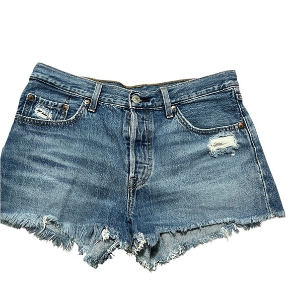Levi's 501 Blue Jean Shorts Distressed Cut-Off Style Women’s 28 Button fly - Picture 1 of 8